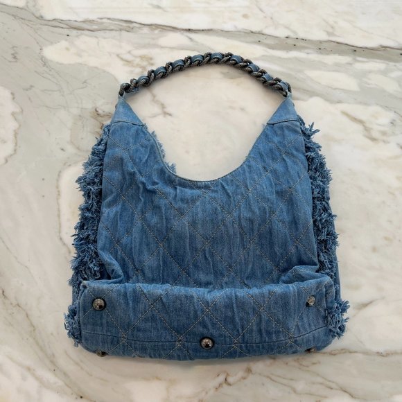 CHANEL DENIM FRINGE HOBO SHOULDER BAG - Picture 11 of 17